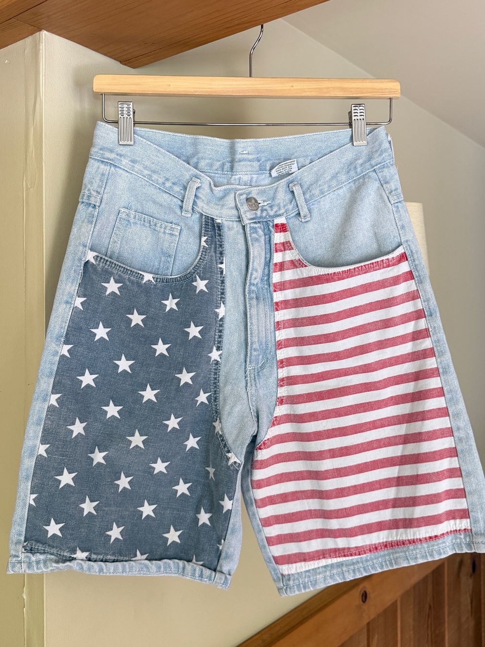 Vintage American Flag Patchwork Denim Shorts